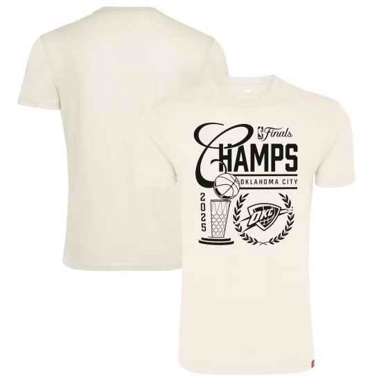 Men Oklahoma City Thunder Cream 2025 Finals Champions Metallic Logo Tri Blend T Shirt